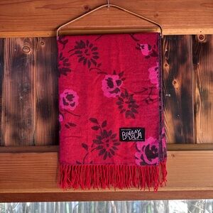 Bimba y Lola Red Floral Fringe Scarf